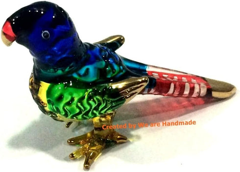 Handmade Mini Blown Glass 2" Parrot Blue Bird Fantasy Collectible Figurine, Dollhouse Gift Ideas, Cool Stuff Decor, Miniature Animals, Cute Tiny O...