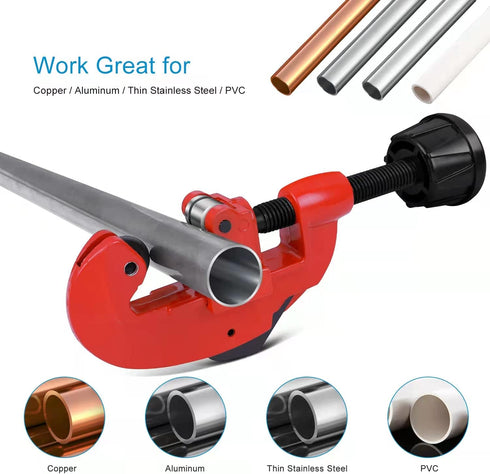 Pipe Cutter Tool, Professional Copper Pipe Cutter Kit with 2Pcs Spare Blade, Quick and Clean Cuts, 1/8 to 1-1/4 Mini Tubing Cutter for Aluminum, C...