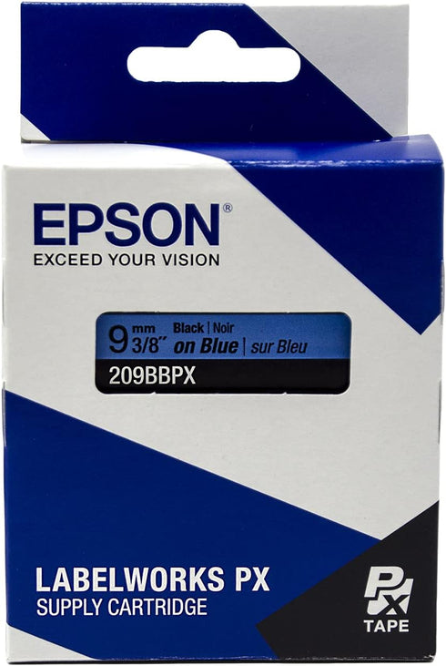 Epson LABELWORKS 209BBPX Genuine PET (Polyester) Tape Cartridge - Black on Blue Label Maker Tape - 3/8" (9MM) Wide, 30'...