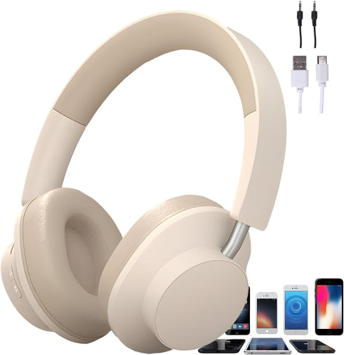 Over Ear Headphones with Mic, 50 Hours Play Time Wireless Bluetooth Headphones with Deep Bass, Stretchable Headphones with HiFi Audio for phone/TV...