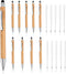 Retractable Ballpoint Pen with Stylus Tip, 10 Bamboo Wooden Ball Point Pens with 10 Replaceable Refills 1.0mm Medium Point Black Ink Pen Stylus Pe...