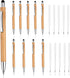 Retractable Ballpoint Pen with Stylus Tip, 10 Bamboo Wooden Ball Point Pens with 10 Replaceable Refills 1.0mm Medium Point Black Ink Pen Stylus Pe...
