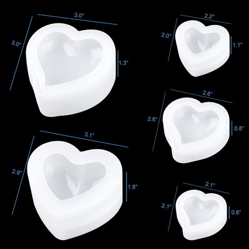 NiArt Valentine's Day Epoxy Resin 3D Heart Shape DIY Casting Art Craft Soft Silicone Molds 5 Shapes Shiny Multifunctional Handmade Tool Agate Jewe...