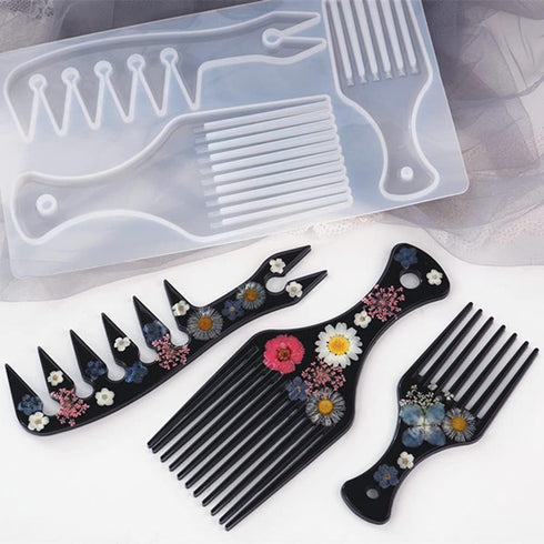 Hair Pick Comb Resin Molds - 3pcs African Afro Comb Molds Epoxy Resin Casting Molds for Silicone DIY Crafts...