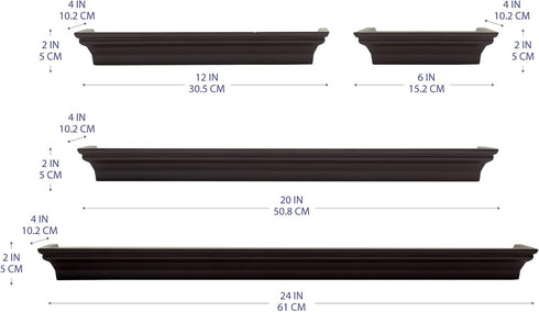 Melannco Floating Wall Shelves for Bedroom, Living Room, Bathroom, Kitchen, Nursery, Set of 4, Espresso, 4 Count...