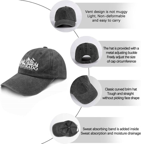 Colorado Rocky Mountain Baseball Hat American Sun Hat Pigment Black Womens Golf Hat Gifts for Grandma Baseball Cap...