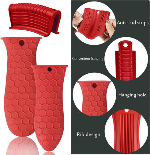 Silicone Hot Handle Holder, Heat Resistant Potholder Cookware Handle Cast Iron Skillets Handles Grip Covers for Cast Iron Skillet...