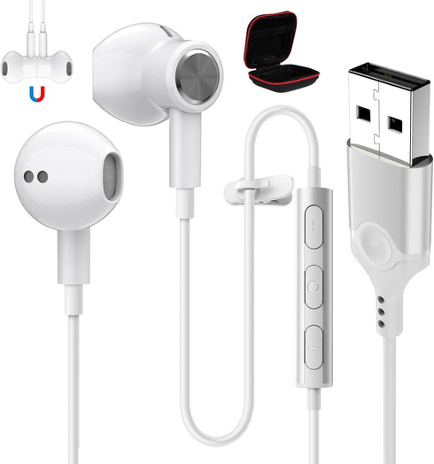 USB Headsets with Microphone for PC 7.5 Ft Cable, USB A Headphones for Computer, Wired USB A Earbuds with Mute Stereo Noise Canceling Cord Earphon...