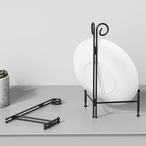 Plate Stand for Display, Black Curved Metal Plate Easel for Display, Decoative Holder for Art, Photos and Cards, 6inch 1-Pack...