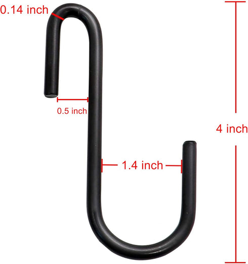YourGift 20 Pack 4 Inch Heavy Duty S Hooks Black S Shaped Hooks Hanging Hangers Hooks for Kitchen, Bathroom, Bedroom and Office: Pan, Pot, Coat, B...