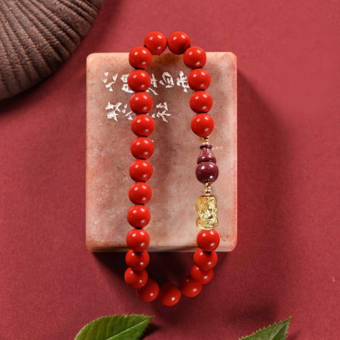 L&C Feng Shui Wealth Bracelets for Woman - 8MM Red Cinnabar Gourd Dragon Pi Xiu Sterling Silver Stretch Adjustable Beaded Bracelets for Woman Prot...