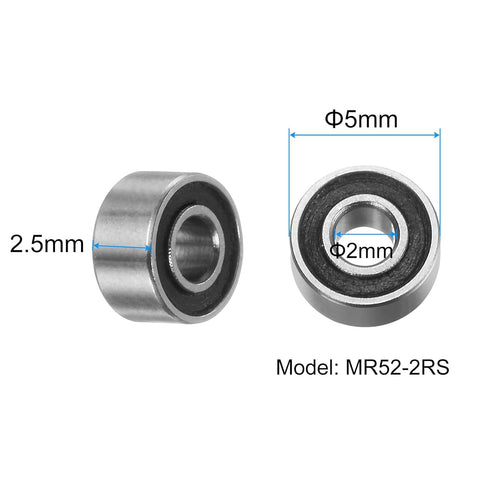 uxcell 10pcs MR52-2RS Miniature Deep Groove Ball Bearings 2x5x2.5mm Rubber Sealed Bearings for TRX4 1/10 RC Cars Trucks, 3D Printer, P6 (ABEC 3)...