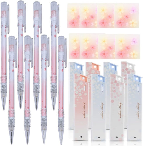 0.5mm Cherry Mechanical Pencil Set Including 8pcs Pencils with 8 Tubes HB Lead Refills and 8pcs Erasers for Writing Draft, Drawing, Sketch, Archit...