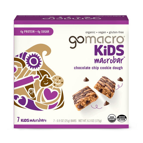 GoMacro Kids MacroBar Organic Vegan Snack Bars - Chocolate Chip Cookie Dough (0.90 Ounce Bars, 7 Count)...