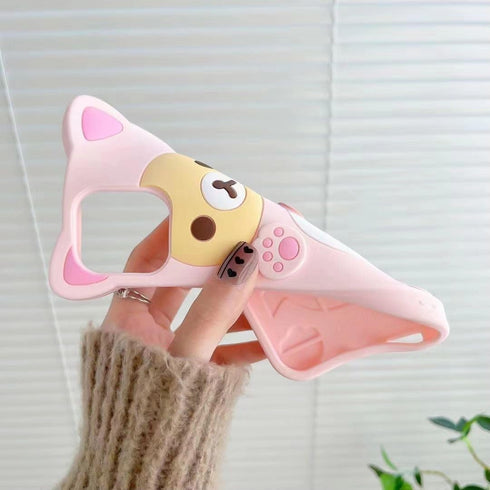 3D Cute Cartoon Bear Phone Case for iPhone 14 Pro Max - Fashionable and Stylish - Funny Pink Bear Design - Soft TPU Protective Case - Kawaii Silic...
