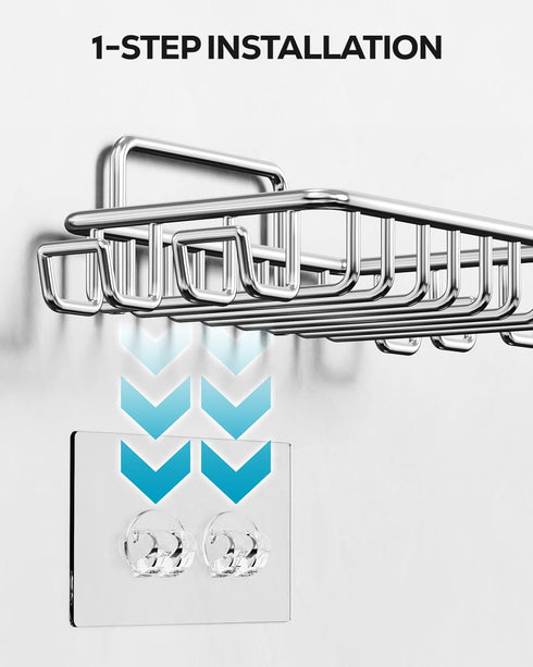 Nieifi Bar Soap Holder for Shower Wall with 4 Hooks, Stainless Steel Adhesive Soap Dish for Bathroom, Silver...