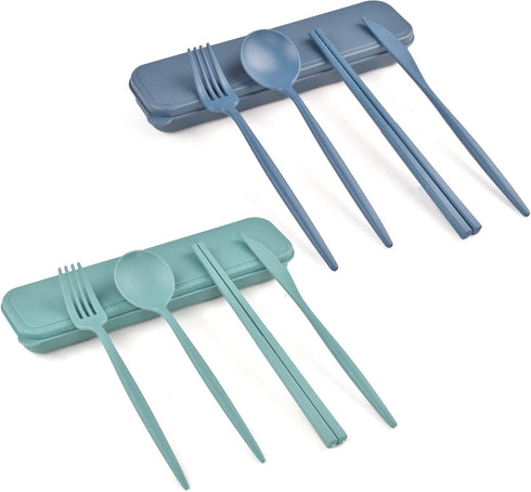 Reusable Utensils Set with Case, 2 Sets Travel Utensils with Case, Camping Utensil Set Portable Utensils Set for Lunch Box School Picnic Travel Ca...