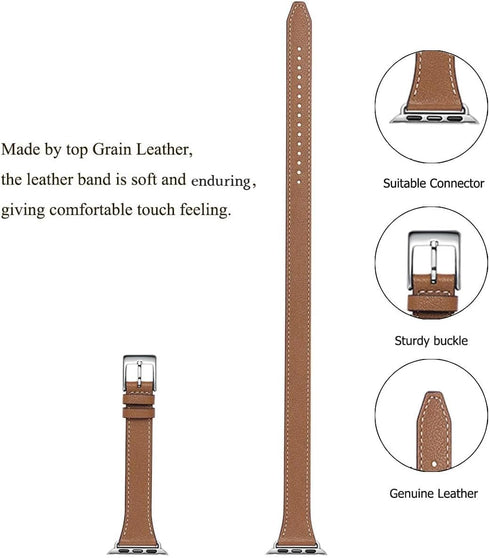 Bestig Bands Compatible with Apple Watch Band 40mm 41mm 38mm 42mm(Series 10) Women Men, Genuine Leather Double Tour Designed Slim Thin Strap for i...