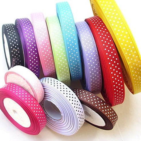 Chenkou Craft 24 Yards 5/8" Dot Grosgrain Ribbon Total 12 Colors Mix Lots Bulk (Multi-color, 5/8“)...