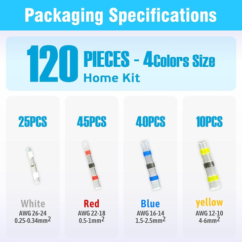 120Pcs(4size) Solder Seal Wire Connectors Kit,Shuaiguoqi Wire Repair Soldering Wire Waterproof Heat Shrink Wire Splice Electrical connectors Heat ...