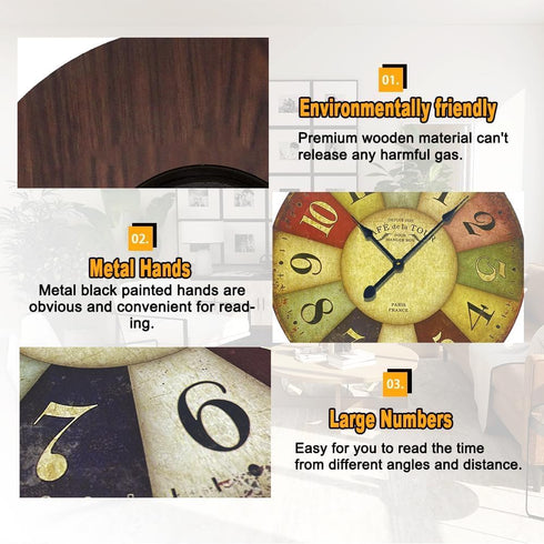 12 Inch Rustic Wall Clock Retro Silent Non Ticking Easy to Read Clock, Battery Operated Decorative Wall Clocks for Kitchen/Living Room/Bedroom/Far...