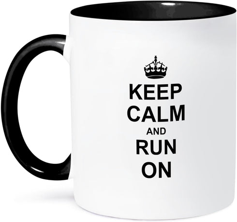 3dRose Keep Calm and Run on Mug, 11 oz, Black...