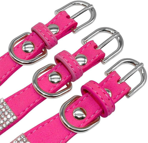 Cute Dazzling Sparkling Elegant Fancy Soft Suede Leather Bling Rhinestone Crystal Jeweled Pet Cat Dog Puppy Collar Dog Leash Combo Set (XS(Neck8-1...