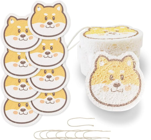 8 Pack Happy Dog Dishwashing Sponges Natural Wood Pulp Fiber High Efficient Absorbing Cute Shape Sponges for Kitchen and Household Cleaning...