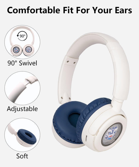 Wireless On-Ear Headphones Bluetooth with Microphone, Lightweight Foldable Wireless Headphones Built-in LED Lights, FM Radio, Micro SD/TF Slot for...
