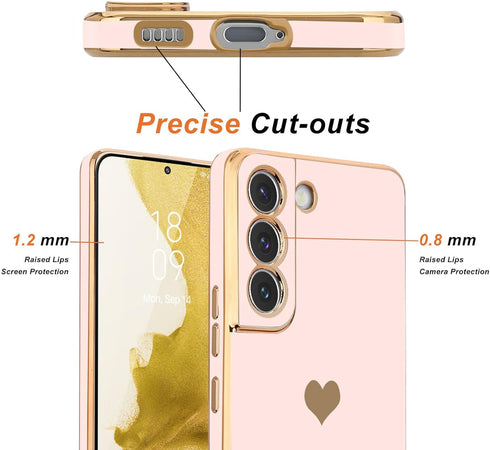 Teageo for Samsung Galaxy S22 5G Case for Women Girl Cute Love-Heart Luxury Bling Soft Back Cover Raised Full Camera Protection Bumper Silicone Sh...