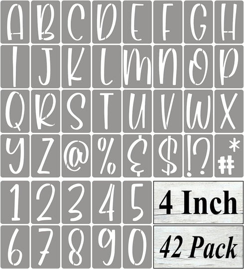 4 Inch Alphabet Letter Stencils for Painting - 42 Pack Letter and Number Stencil Templates with Signs for Painting on Wood, Reusable Letters and N...