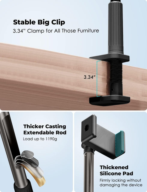 Viozon Phone Holder, Flexible Long Arm,Overhead Mount,360° Angle Adjustable,Aluminum Alloy, C Clamp for Headboard Bedside&Table&Desk,Compatible wi...
