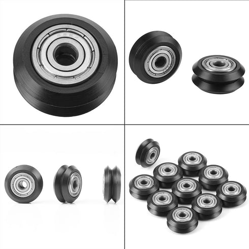 10 Pcs 3 Dimensional Printer Models Pulley POM Plastic Pulley Models V Groove Ball Bearings Pulley Passive Round Wheels Roller Black...