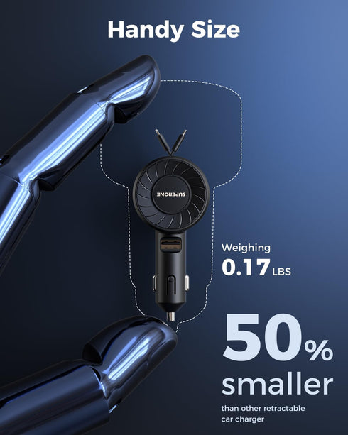 3-in-1 Retractable Car Charger with Retractable Cords, Small Fast Charge Retractable Car Phone Charger for iPhone and Android, Compatible with iPh...