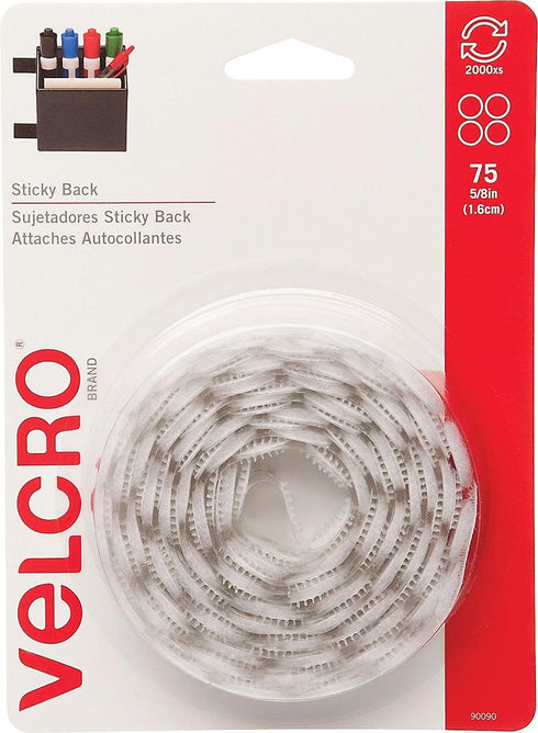 VELCRO Brand - Sticky Back Hook and Loop Fasteners | Perfect for Home or Office | 5/8in Coins | White, 75Pk...