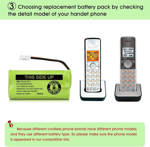 iMah BT18433/BT28433 2.4V 500mAh Ni-MH Cordless Phone Battery Pack, Also Compatible with VTech AT&T Telephone Batteries BT184342/BT284342 BT8300 B...