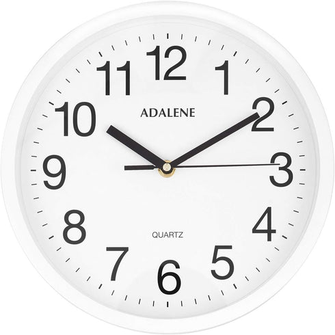 Adalene 10 Inch White Wall Clock Battery Operated Non Ticking - Completely Silent Wall Clock for Kitchen Office School Classroom Bedroom Bathroom...