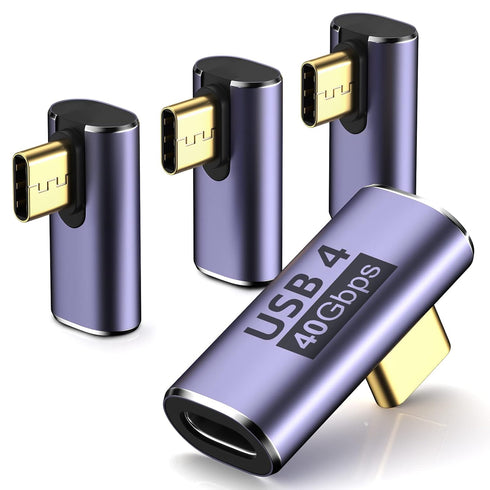 USB C Right Angle Adapter (4 Pack) USB C 90 Degree Adapter with 8K 60Hz Video 40 Gbps Data Transfer PD 100W Compatible for Thunderbolt 3/4, MacBoo...