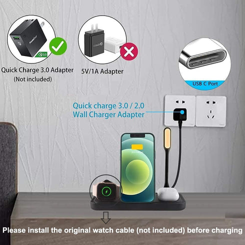 Fast Wireless Charger 4 in 1 Wireless Charging Station with Fill Light for Qi-Enabled Mobile Phones,Wireless Earbuds and iWatch,Black......