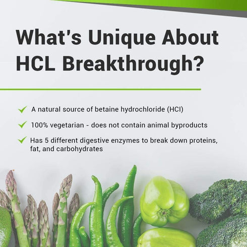 BIOptimizers HCL Breakthrough - Betaine Hydrochloride Enzymes Supplement - Assists with Protein Breakdown and Absorption - Helps Gas and Heartburn...
