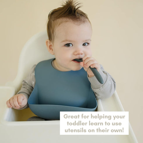 Rust and Charcoal Silicone Spoon Set by Mebie Baby, 2 Pack, Silicone Baby and Toddler Spoons for Snacks and Meal Time, Great Feeding Spoons for Ba...