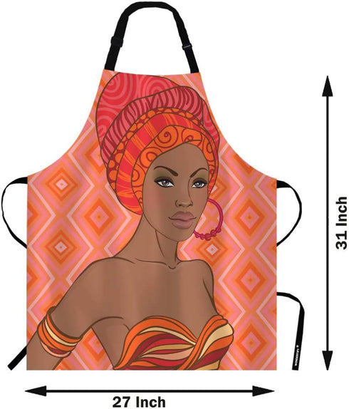 WONDERTIFY African Women Apron,Sexy Woman Wear Earrings and Red Hats Bib Apron with Adjustable Neck for Men Women,Suitable for Home Kitchen Cookin...