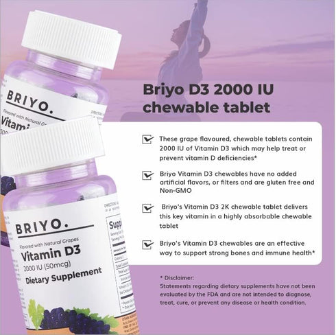 Vitamin d3 chewable Tablet - 2000 IU (50 mcg Per Serving) - Delicious Natural Grape Flavor, 90 Count...