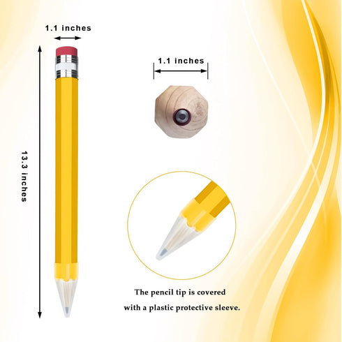 Wooden Jumbo Pencils 13.3'' Funny Giant Pencil For Party Favors Novelty Large Pencil For School Home Office Prop Supplies 2pcs Yellow...