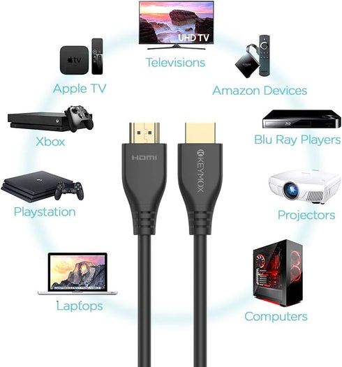 8K HDMI Cable 6ft Keymox HDMI 2.1 Cable, 48Gbps Ultra HD High Speed, Support 4K@120Hz & 8K@60Hz, Dynamic HDR,eARC/Ethernet, Compatible with Apple ...