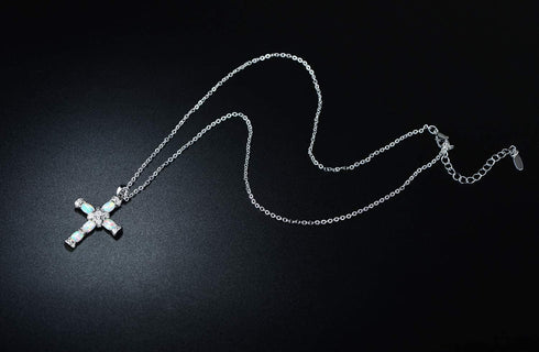 Barzel Rose Gold & White Gold Plated Created Opal Cross Chain With Pendant...