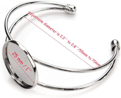 MIAO JIN 10 Pcs 25 mm Adjustable Round Cabochon Bezel Tray Blank Bangle for Crafting DIY Bracelets Making(Silver)...