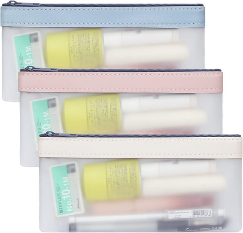 Toplive 3 Pieces Pencil Case Set, Clear Exam Pencil Pouch, TPU Zipper Pen Case Bag, Makeup Bag for Women, Portable Office School Stationery Storag...