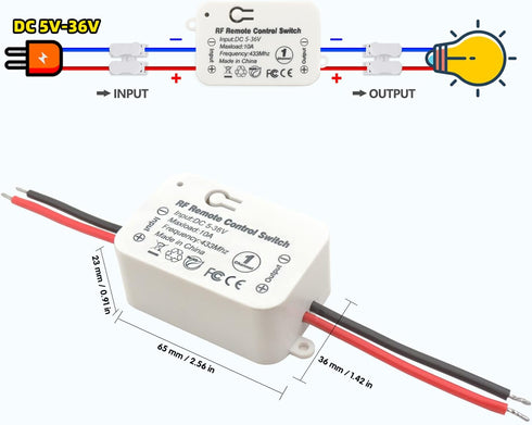 DieseRC 433Mhz Universal Wireless Remote Control Switch DC 12V 1CH RF Relay Receiver Module with 2 Transmitters, EV1527 Learning Code Smart Home R...