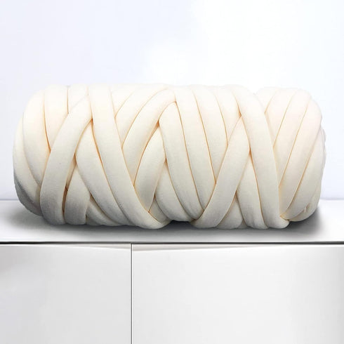 Arm Knitting Yarn for Chunky Braided Knot Throw Blanket DIY, Extra Soft Fluffy Washable Tube Bulky Giant Yarn for Weave Craft Crochet (Milk White ...